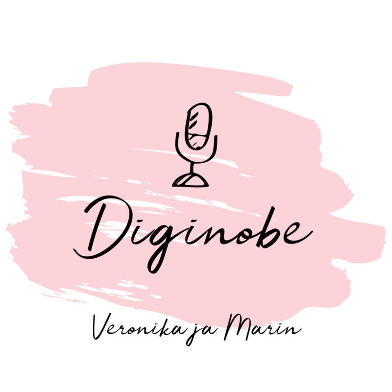 Valge ja roosaga taust, mille podcasti logo, nimi ja saatejuhtiude nimed